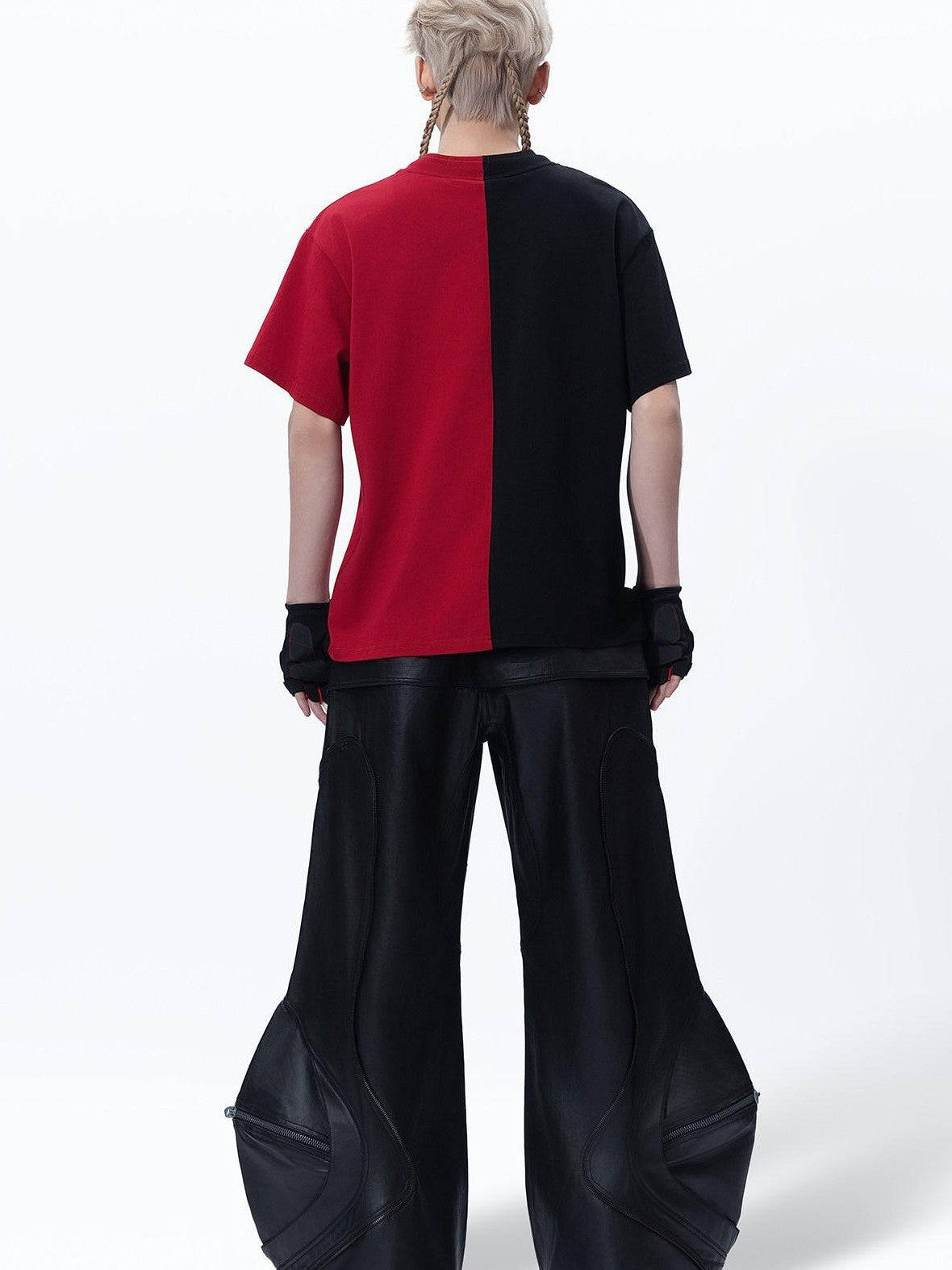 MOGONGSHE Black Red Colorblock Contrast American Style Women's Short Sleeve T-shirts
