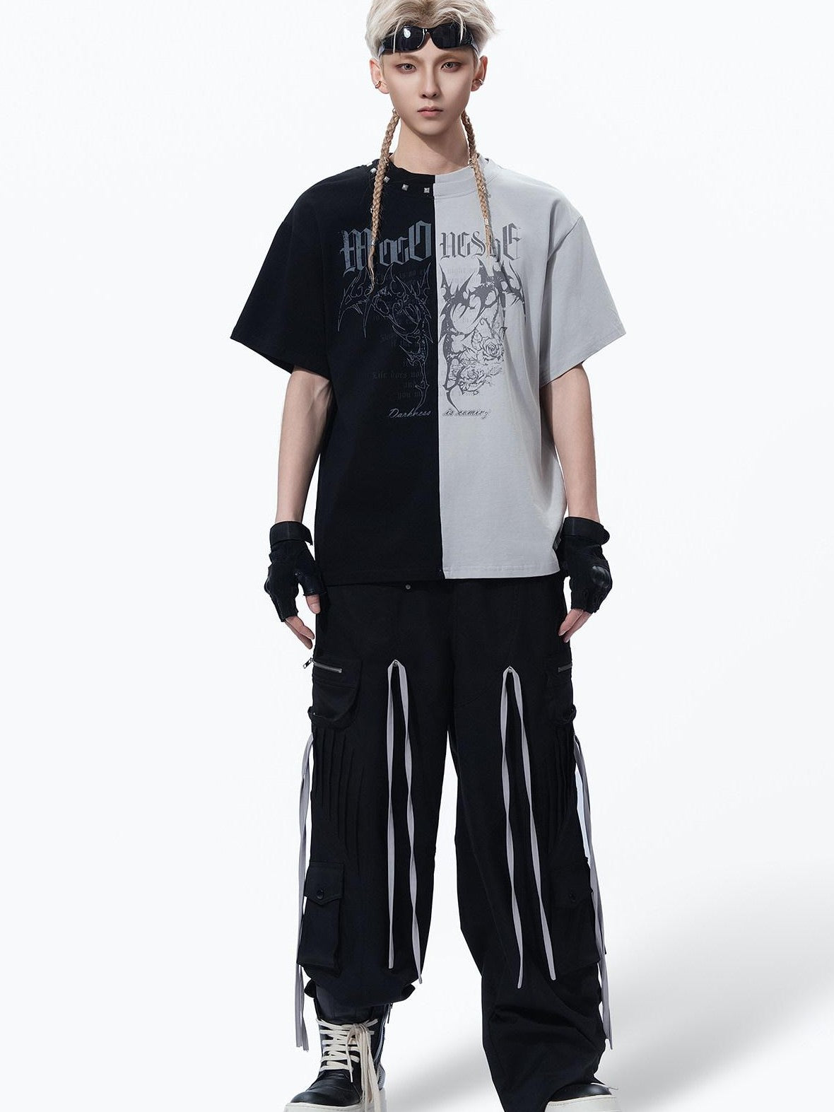 MOGONGSHE Black Red Colorblock Contrast American Style Women's Short Sleeve T-shirts