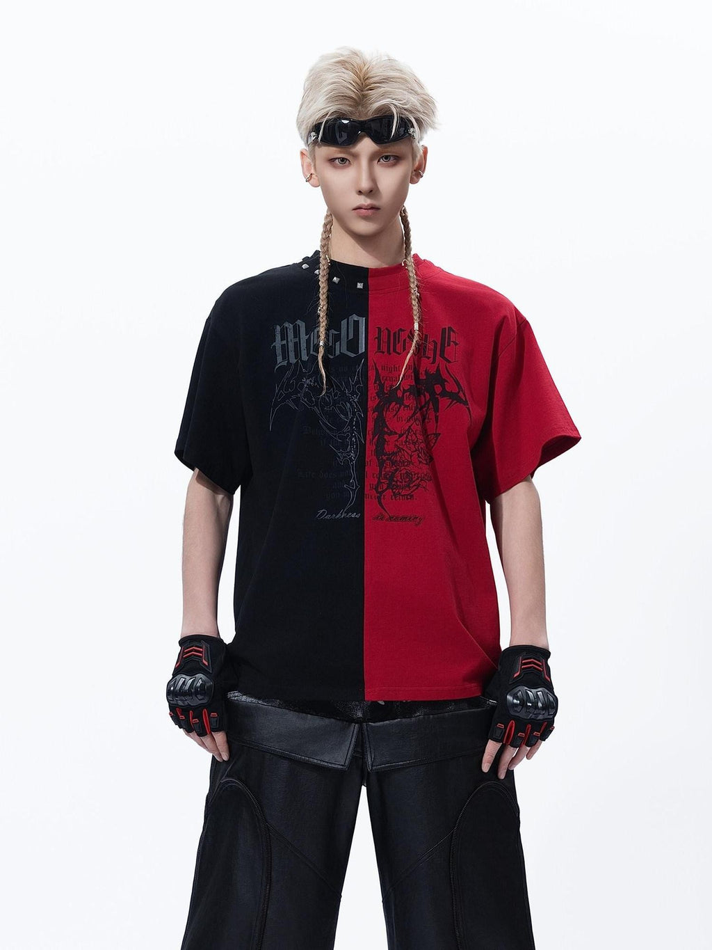 MOGONGSHE Black Red Colorblock Contrast American Style Women's Short Sleeve T-shirts