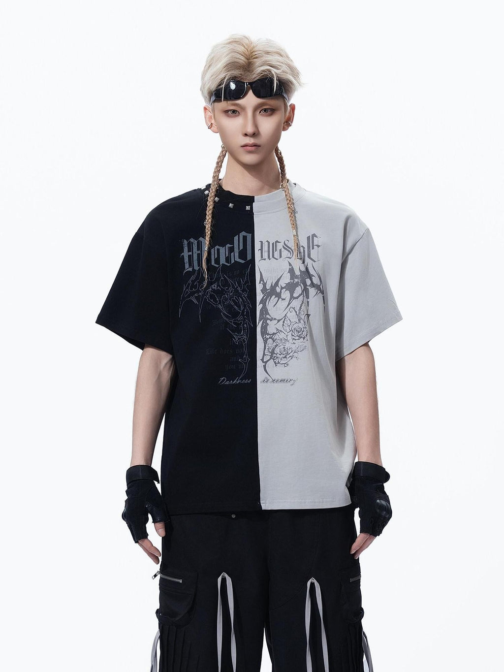 MOGONGSHE Black Red Colorblock Contrast American Style Women's Short Sleeve T-shirts