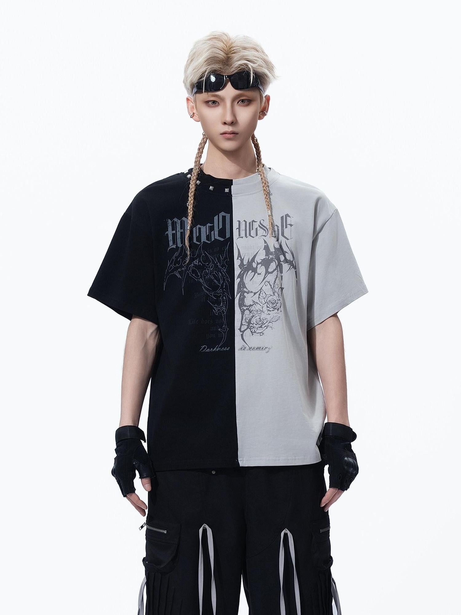 MOGONGSHE Black Red Colorblock Contrast American Style Women's Short Sleeve T-shirts