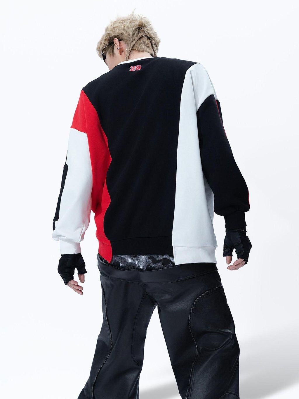 MOGONGSHE Black Red White Colorblock Embroidered Women's Retro Sport Long Sleeve T-shirts