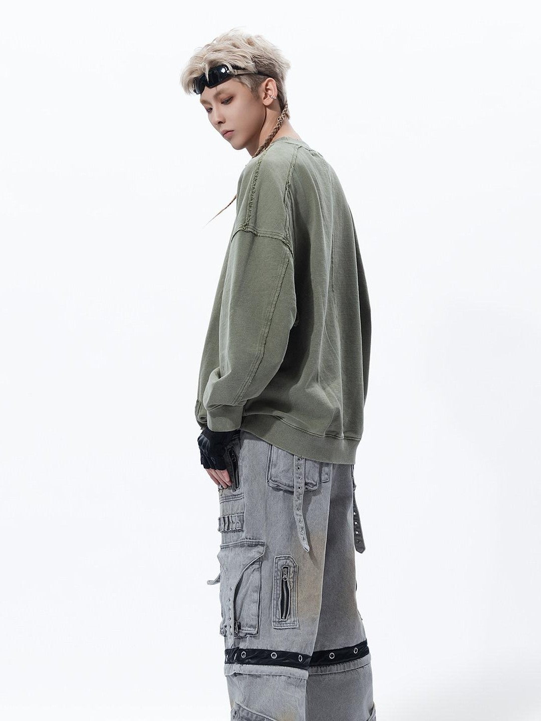 MOGONGSHE Bleached Multi Pocket Detachable Women's Denim Wide-leg Jeans