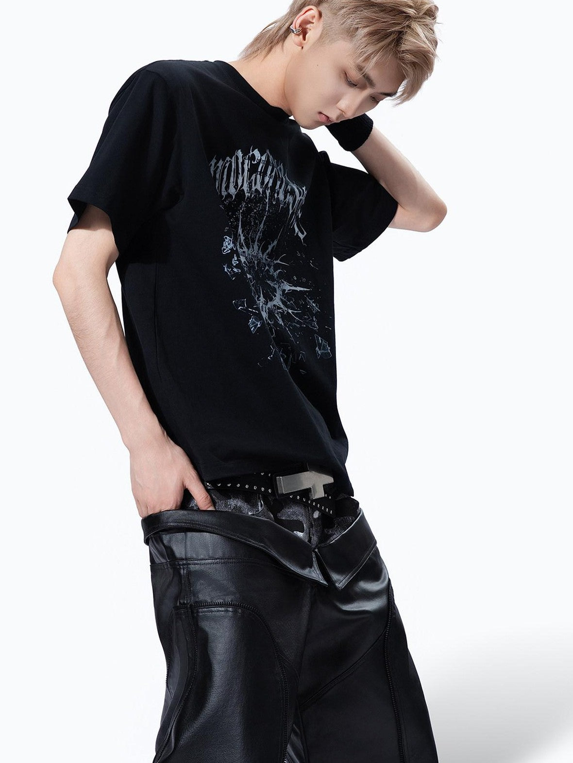 MOGONGSHE Broken Starburst Gothic Print Punk Drop Shoulder Women's Short Sleeve T-shirts