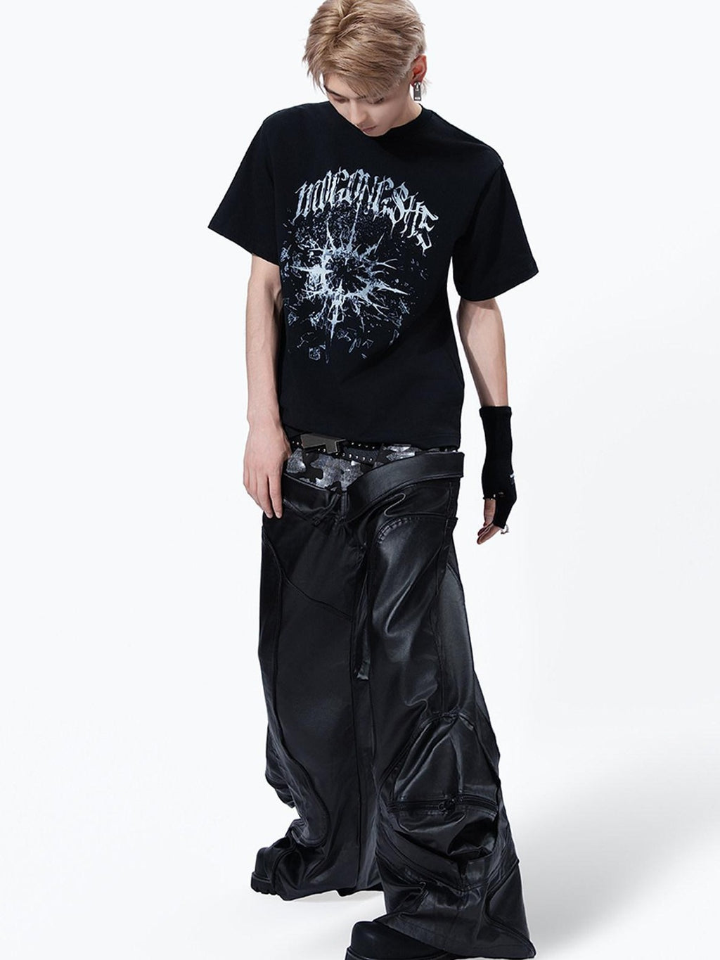MOGONGSHE Broken Starburst Gothic Print Punk Drop Shoulder Women's Short Sleeve T-shirts