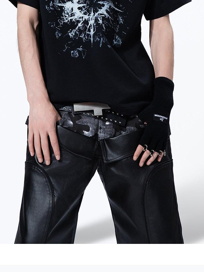 MOGONGSHE Broken Starburst Gothic Print Punk Drop Shoulder Women's Short Sleeve T-shirts