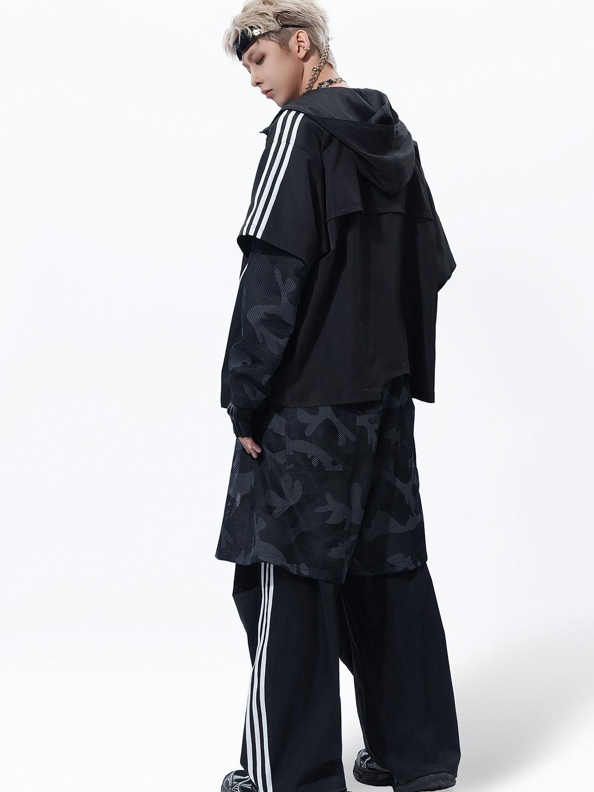 MOGONGSHE Camouflage Mesh Splice Two Layer Illusion Women's Loose Wide-leg Pants