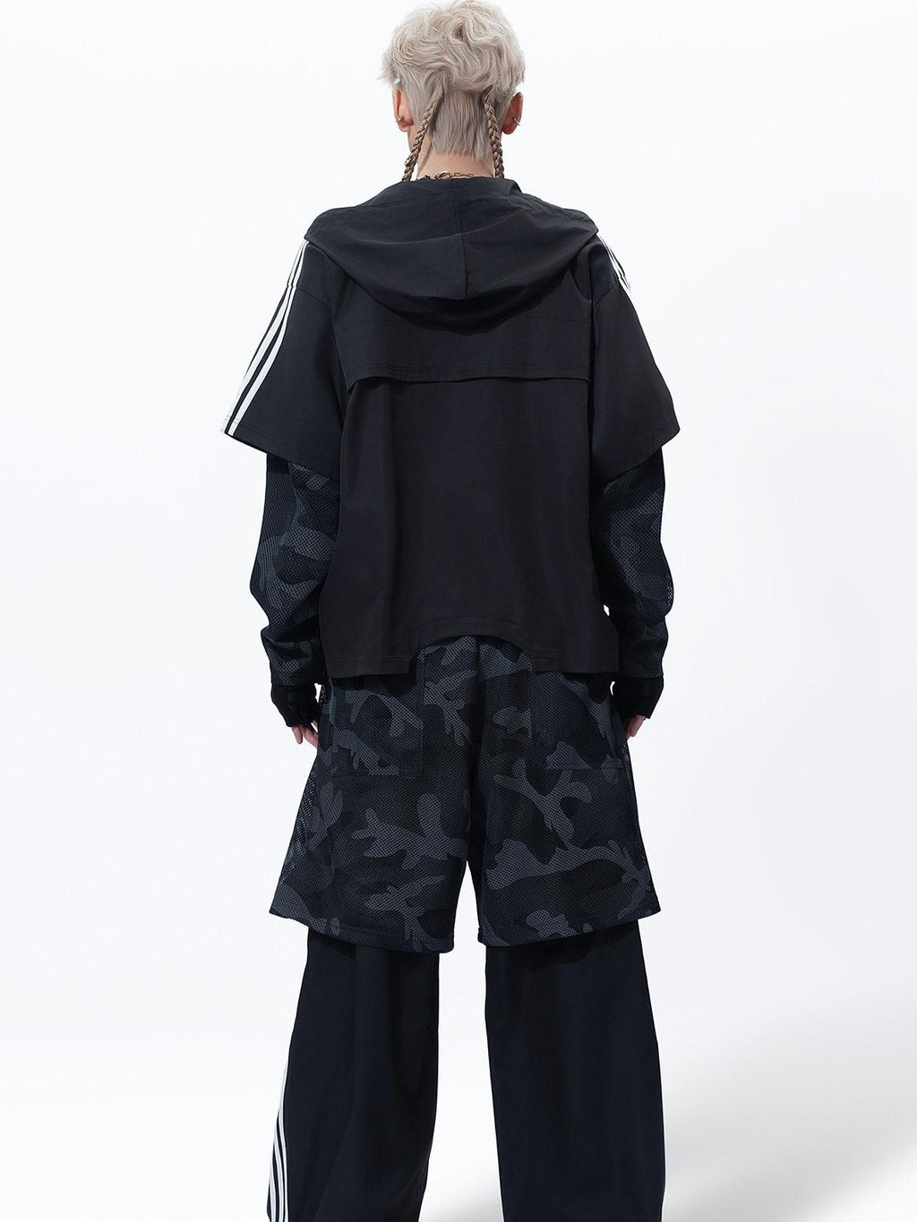 MOGONGSHE Camouflage Mesh Splice Two Layer Illusion Women's Loose Wide-leg Pants