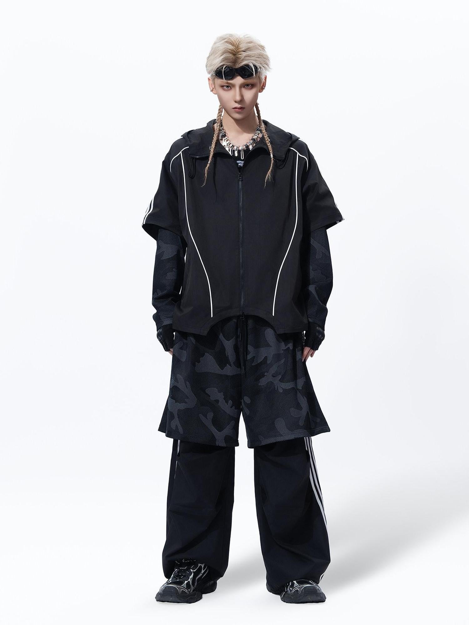 MOGONGSHE Camouflage Mesh Splice Two Layer Illusion Women's Loose Wide-leg Pants