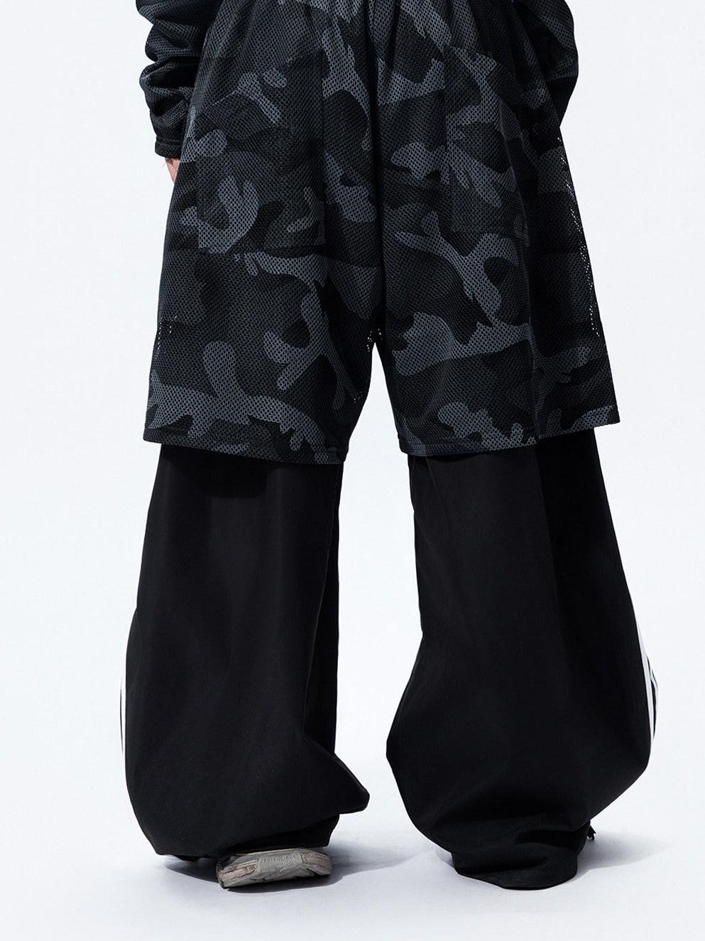 MOGONGSHE Camouflage Mesh Splice Two Layer Illusion Women's Loose Wide-leg Pants