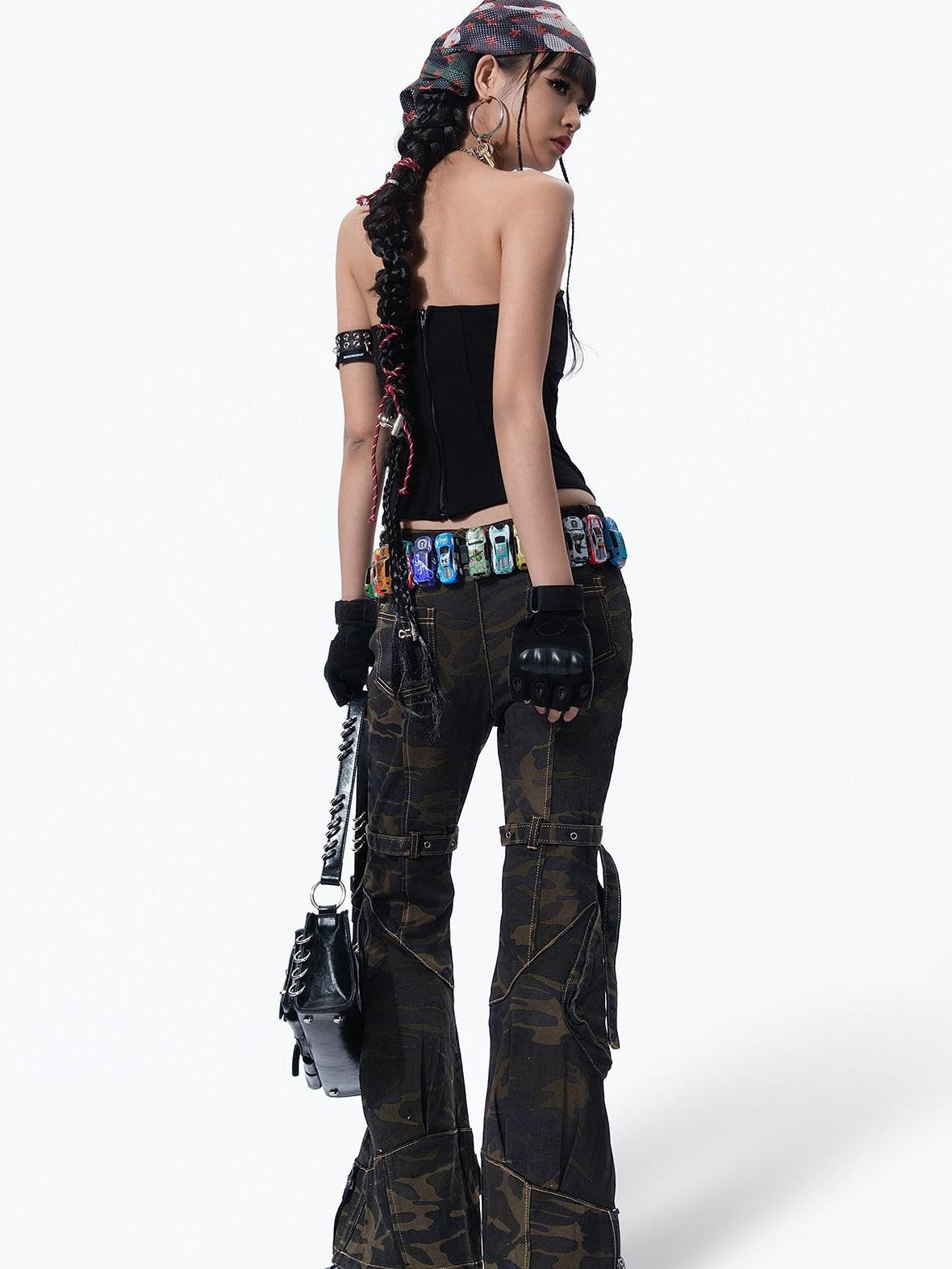 MOGONGSHE Camouflage Vintage Cargo Zipper Printed Slimming Women's Denim Flare Jeans