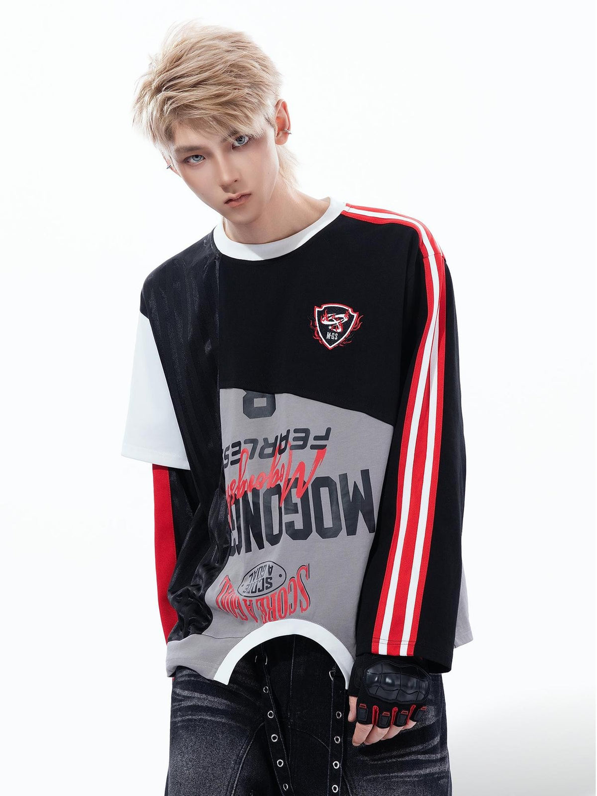 MOGONGSHE Color Block Patchwork Deconstructed Racing Women's Cotton Crewneck Sweatshirts