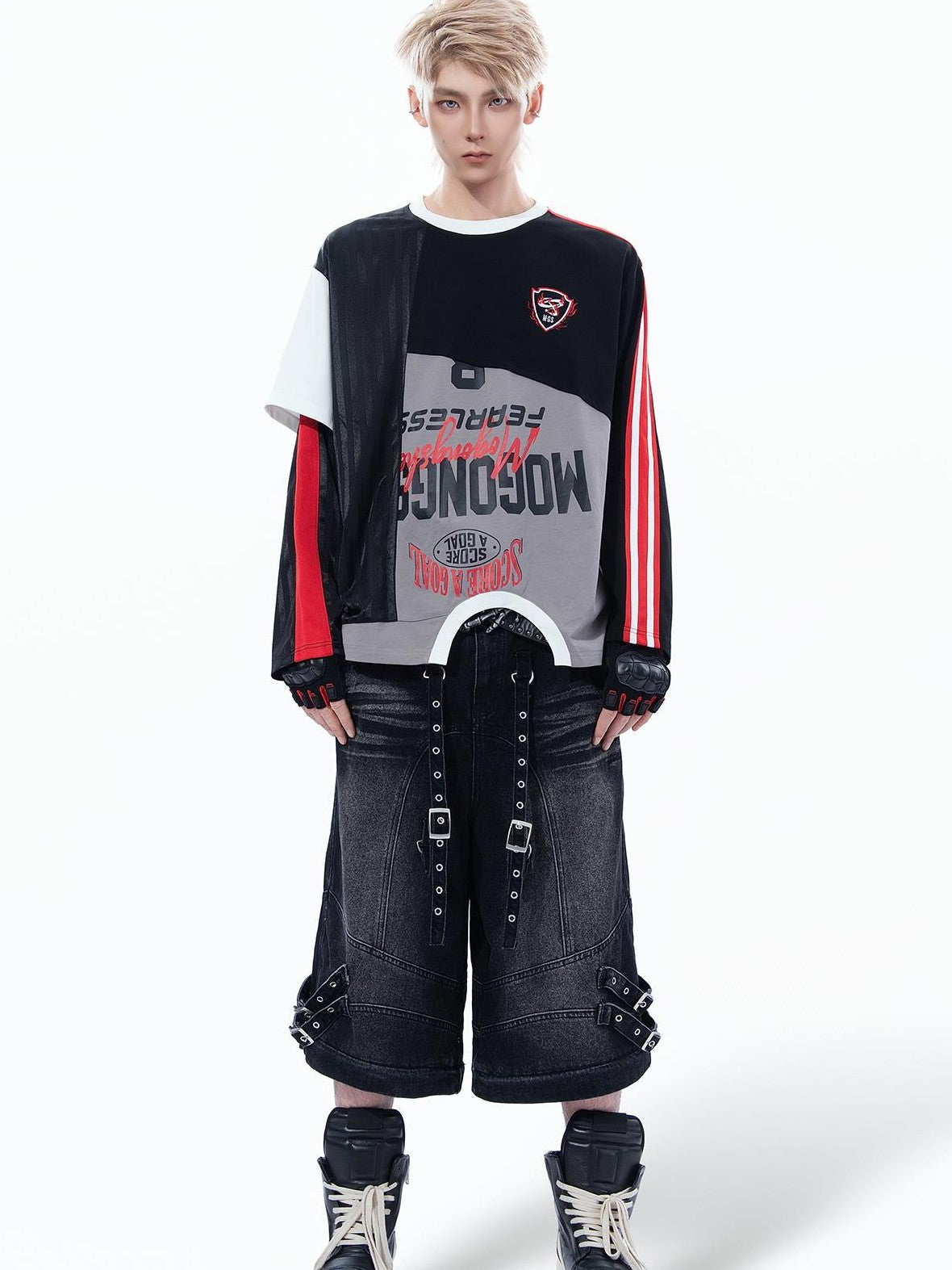 MOGONGSHE Color Block Patchwork Deconstructed Racing Women's Cotton Crewneck Sweatshirts