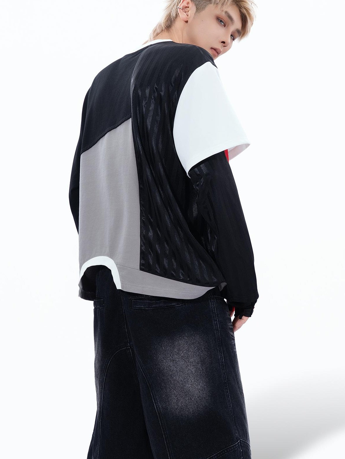 MOGONGSHE Color Block Patchwork Deconstructed Racing Women's Cotton Crewneck Sweatshirts