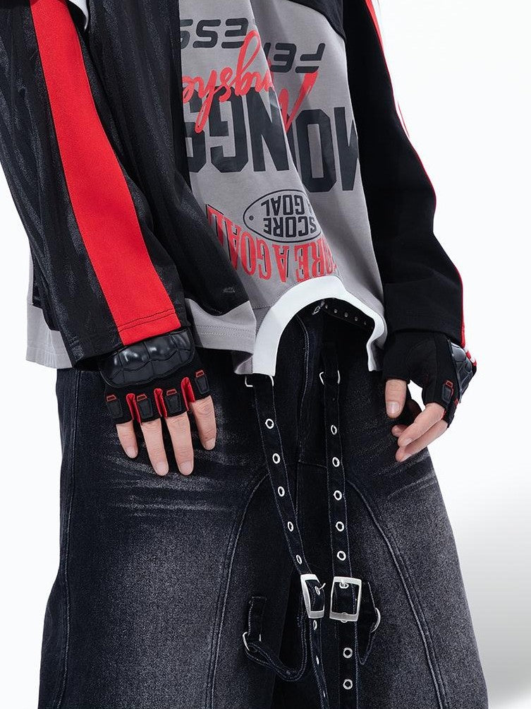 MOGONGSHE Color Block Patchwork Deconstructed Racing Women's Cotton Crewneck Sweatshirts