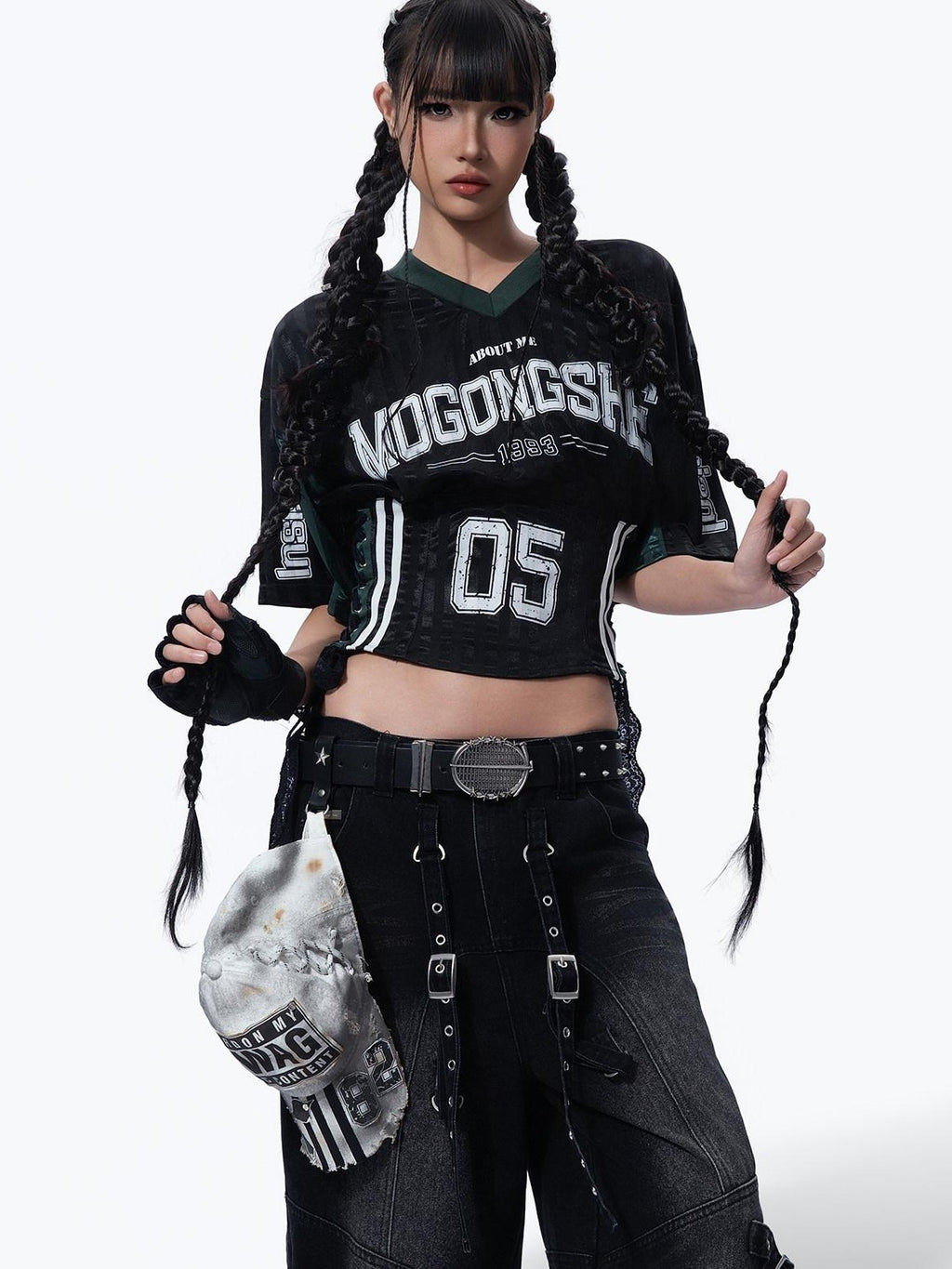 MOGONGSHE Colorblock Contrast V-neck Short Sleeve Athletic Women's Jersey Crop Tops
