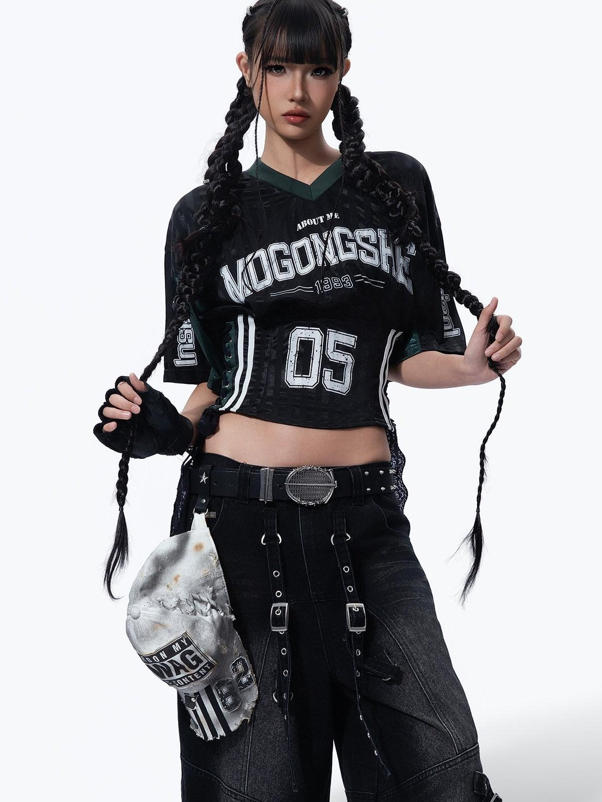 MOGONGSHE Colorblock Contrast V-neck Short Sleeve Athletic Women's Jersey Crop Tops