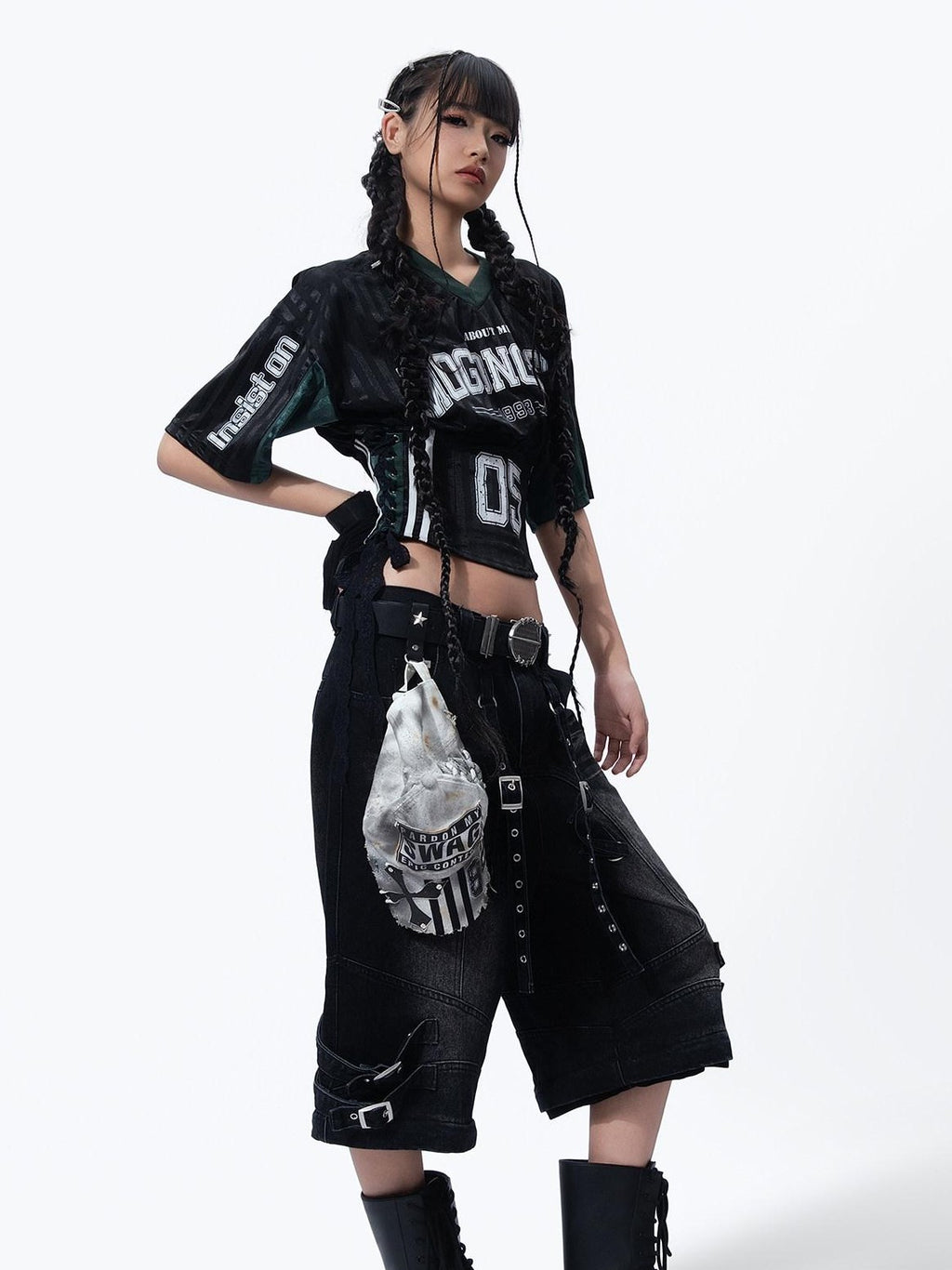 MOGONGSHE Colorblock Contrast V-neck Short Sleeve Athletic Women's Jersey Crop Tops