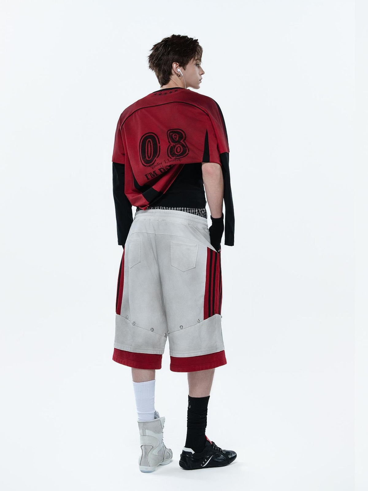 MOGONGSHE Colorblock Drawstring Graffiti Embroidered Wide Leg Cotton Women's Athletic Shorts