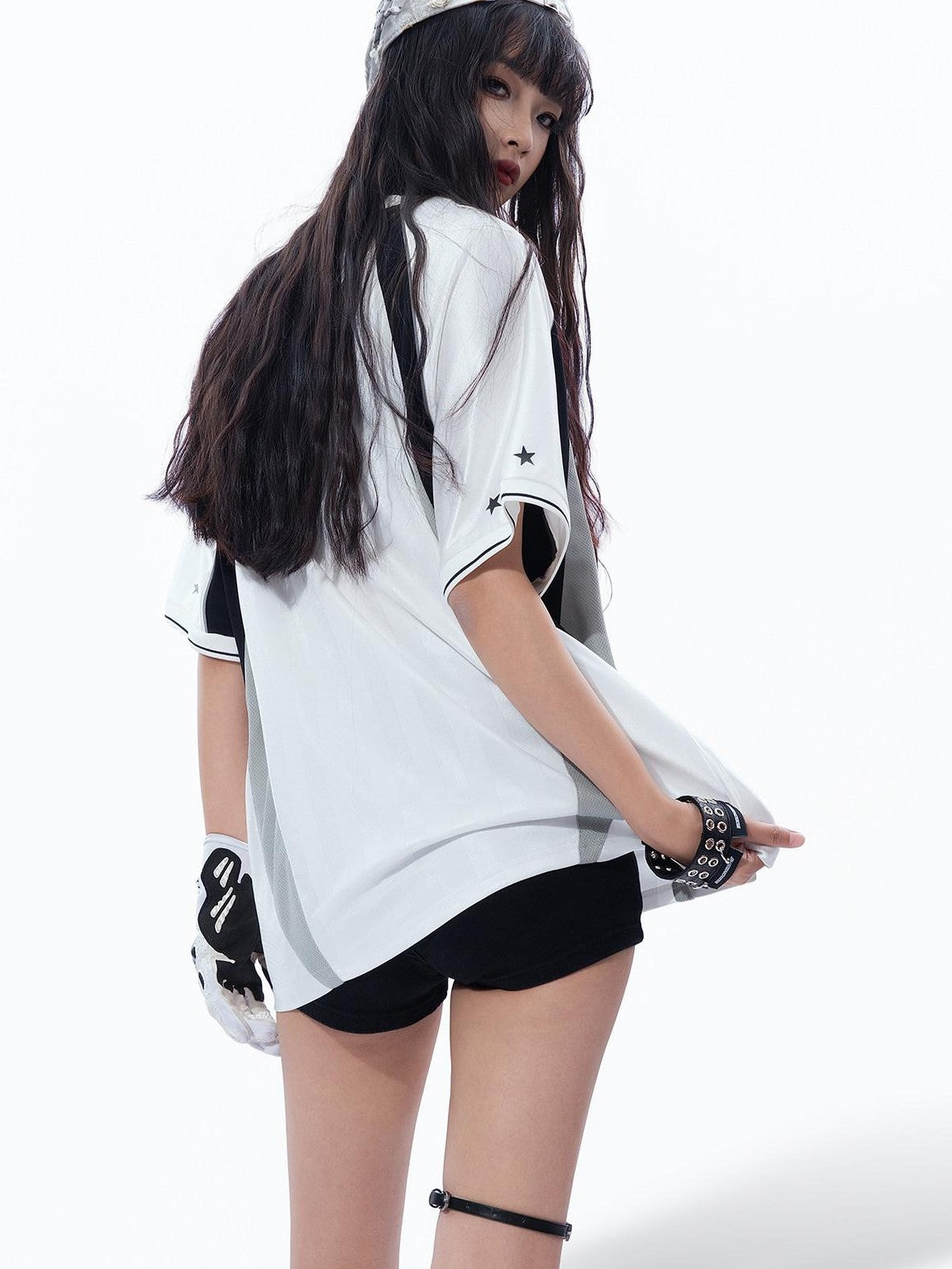 MOGONGSHE Contrast Panel Techwear Varsity Raglan Women's Breathable Short Sleeve T-shirts