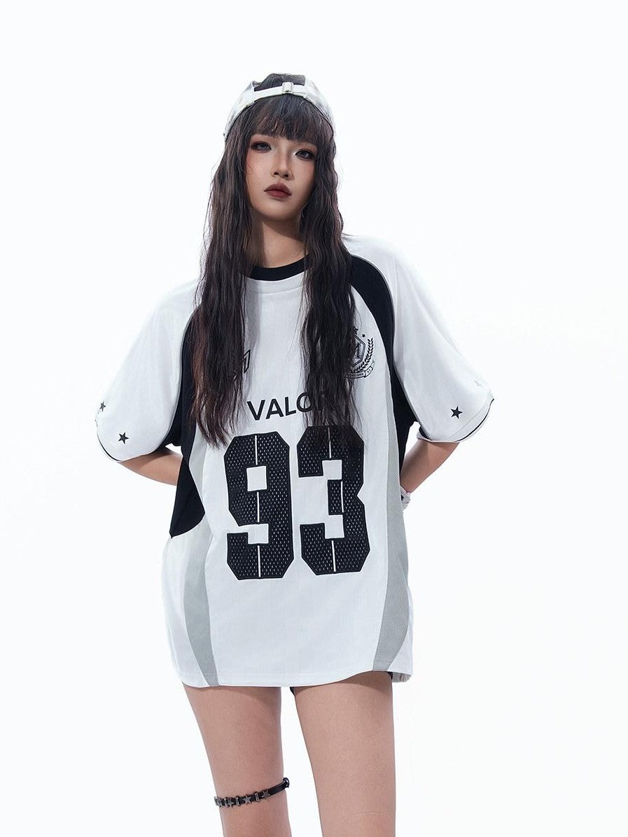 MOGONGSHE Contrast Panel Techwear Varsity Raglan Women's Breathable Short Sleeve T-shirts
