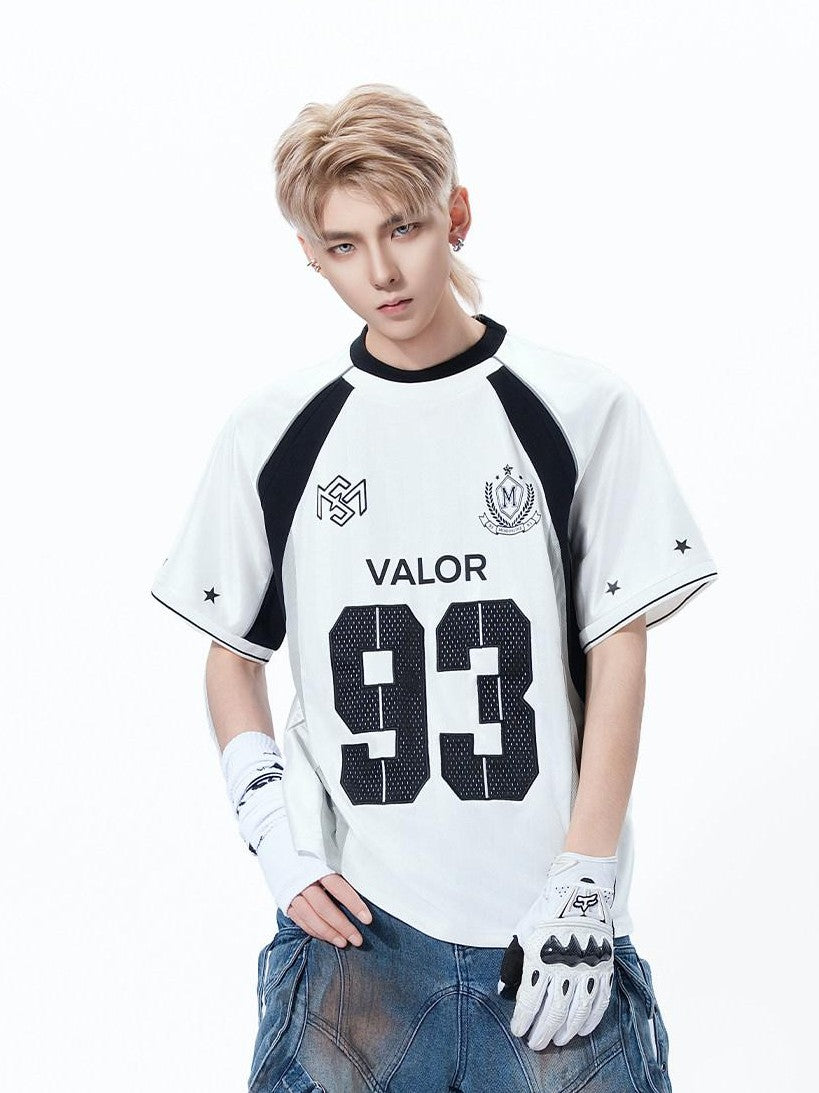 MOGONGSHE Contrast Panel Techwear Varsity Raglan Women's Breathable Short Sleeve T-shirts