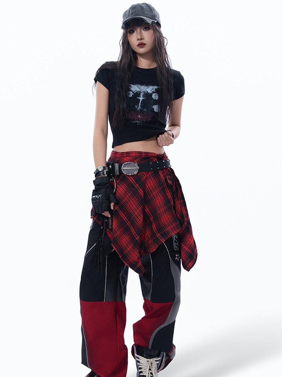 MOGONGSHE Dark Gothic Wing Print Slimming Short Sleeve Slim Fit Women's Crop Tops
