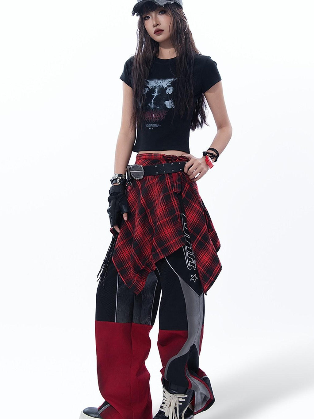 MOGONGSHE Dark Gothic Wing Print Slimming Short Sleeve Slim Fit Women's Crop Tops