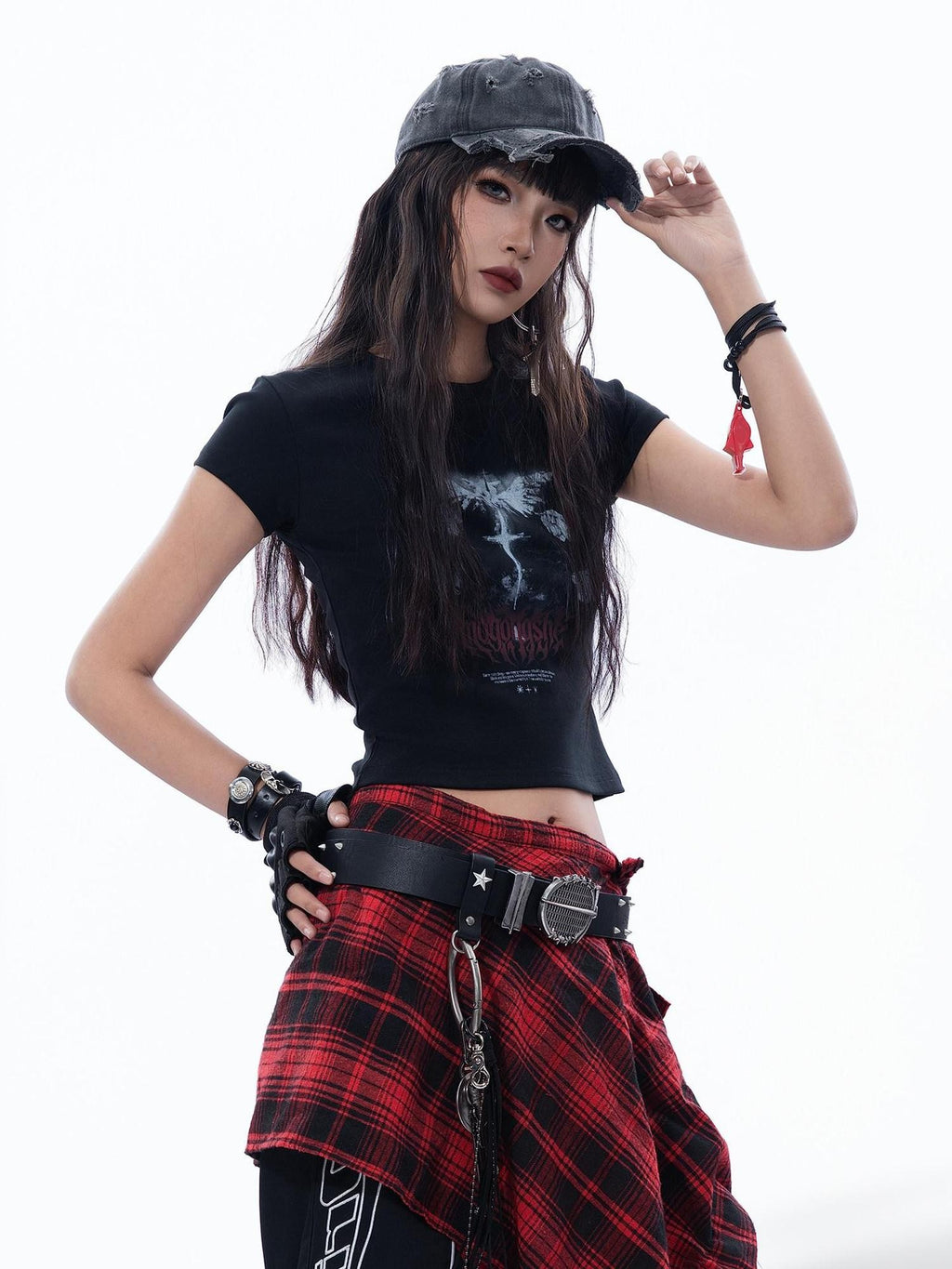 MOGONGSHE Dark Gothic Wing Print Slimming Short Sleeve Slim Fit Women's Crop Tops