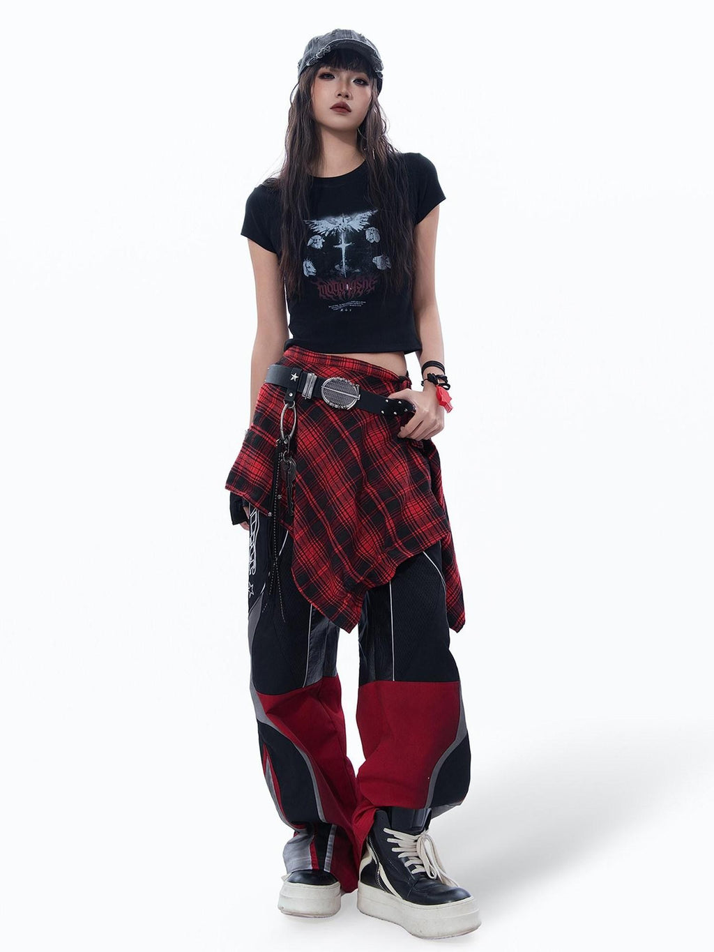 MOGONGSHE Dark Gothic Wing Print Slimming Short Sleeve Slim Fit Women's Crop Tops