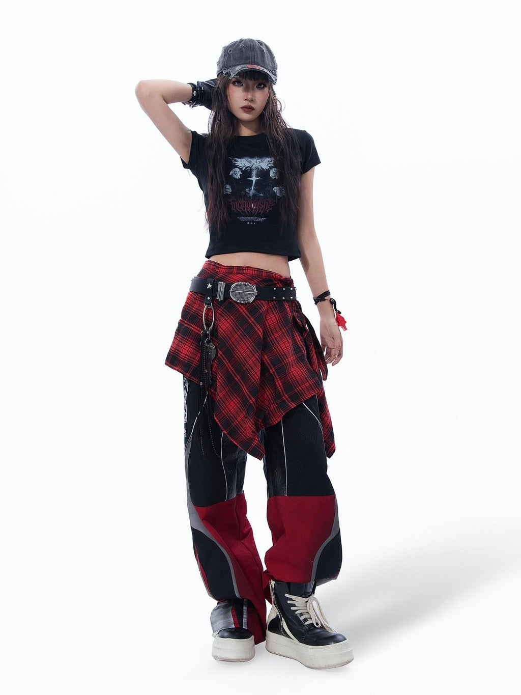 MOGONGSHE Dark Gothic Wing Print Slimming Short Sleeve Slim Fit Women's Crop Tops