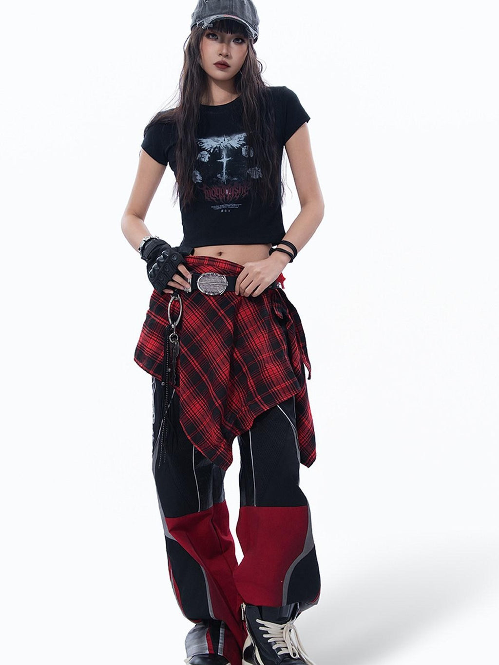 MOGONGSHE Dark Gothic Wing Print Slimming Short Sleeve Slim Fit Women's Crop Tops