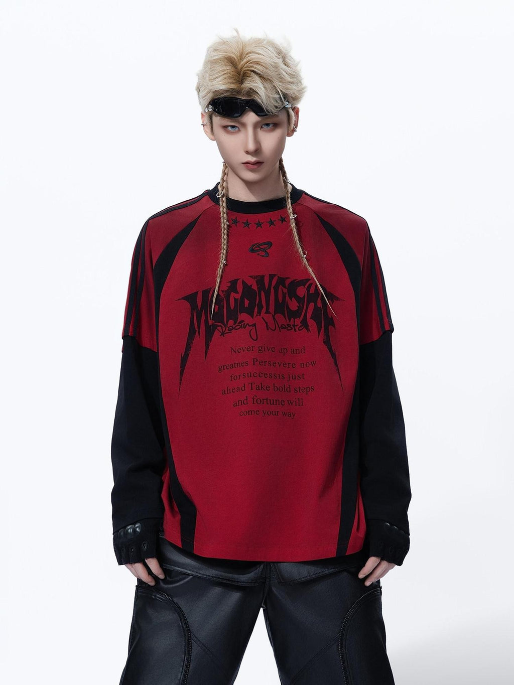 MOGONGSHE Dark Street Patchwork Colorblock Distressed Logo Women's Long Sleeve T-shirts