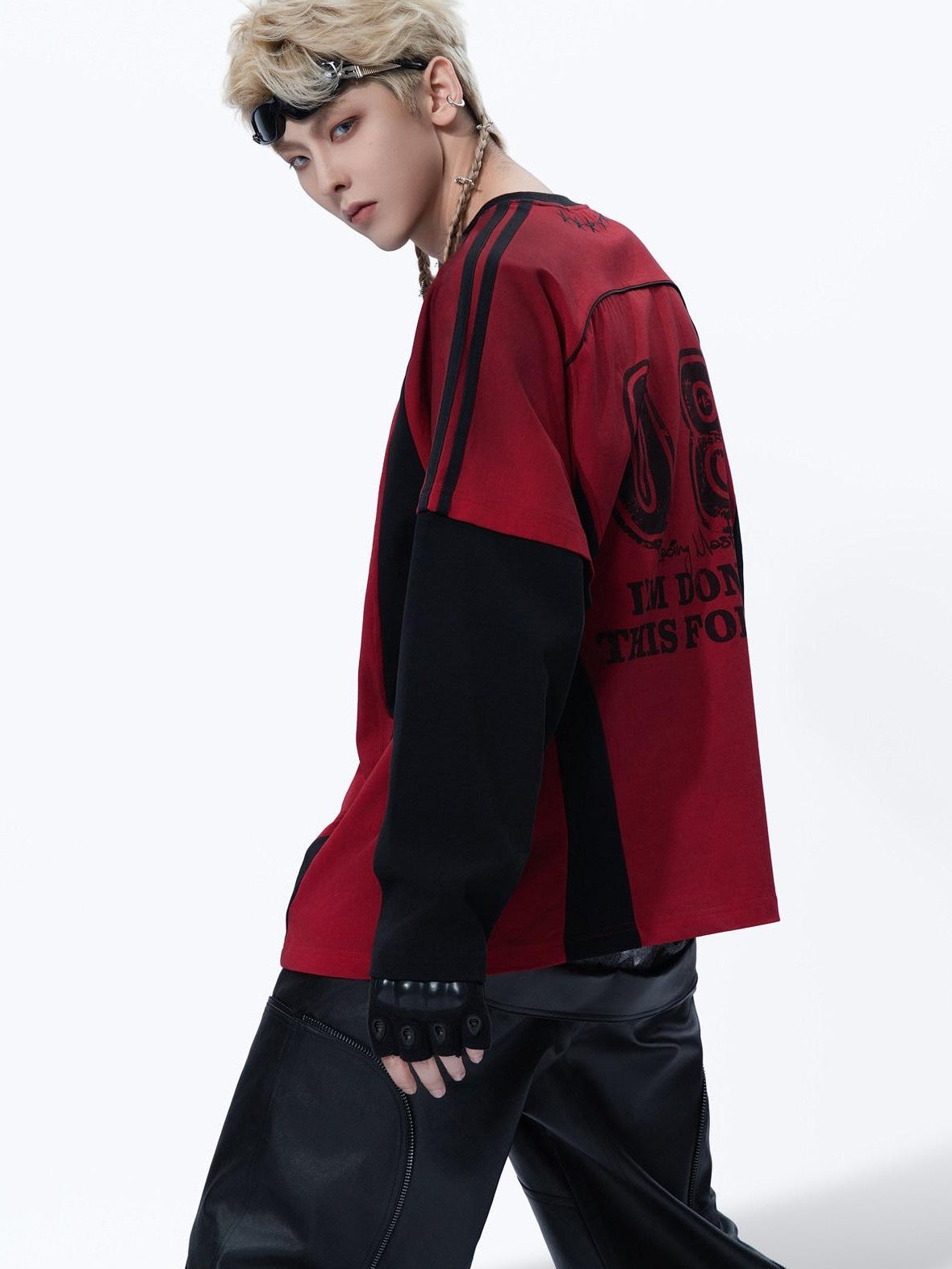 MOGONGSHE Dark Street Patchwork Colorblock Distressed Logo Women's Long Sleeve T-shirts