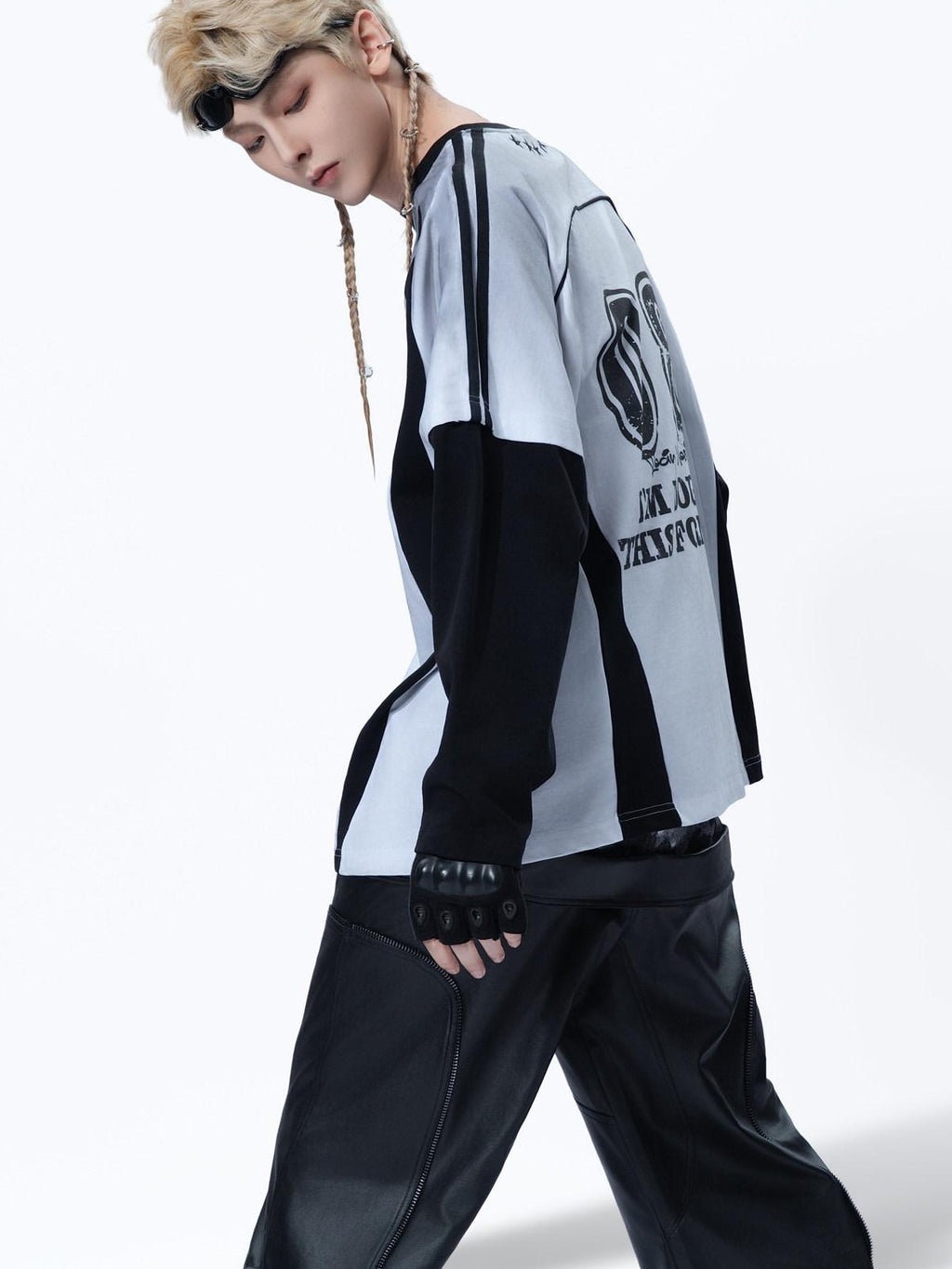 MOGONGSHE Dark Street Patchwork Colorblock Distressed Logo Women's Long Sleeve T-shirts