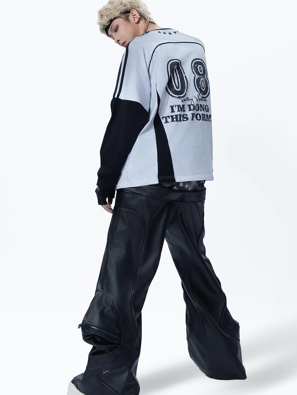 MOGONGSHE Dark Street Patchwork Colorblock Distressed Logo Women's Long Sleeve T-shirts