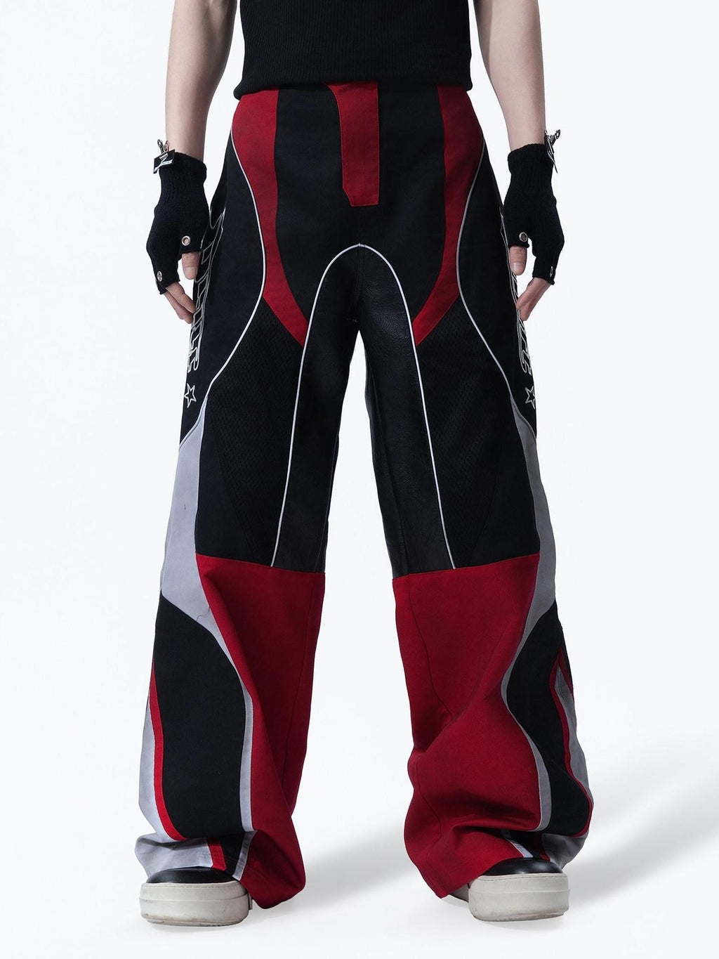 MOGONGSHE Deconstructed Colorblock Patchwork Retro Street Utility Women's Wide-leg Pants