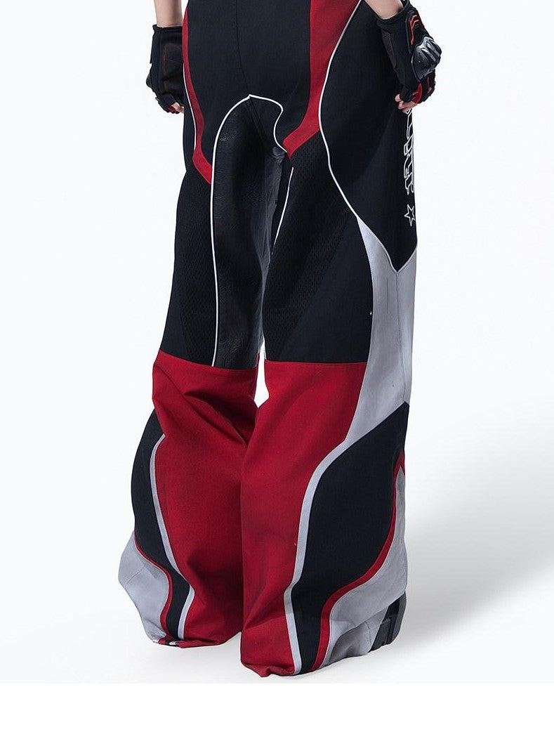 MOGONGSHE Deconstructed Colorblock Patchwork Retro Street Utility Women's Wide-leg Pants