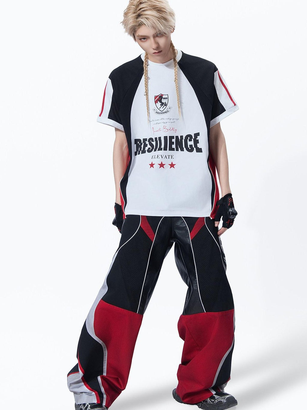 MOGONGSHE Deconstructed Colorblock Patchwork Retro Street Utility Women's Wide-leg Pants