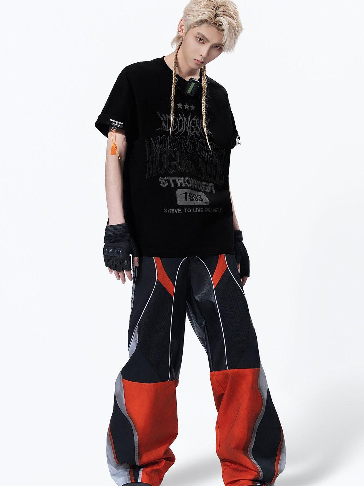 MOGONGSHE Deconstructed Colorblock Patchwork Retro Street Utility Women's Wide-leg Pants