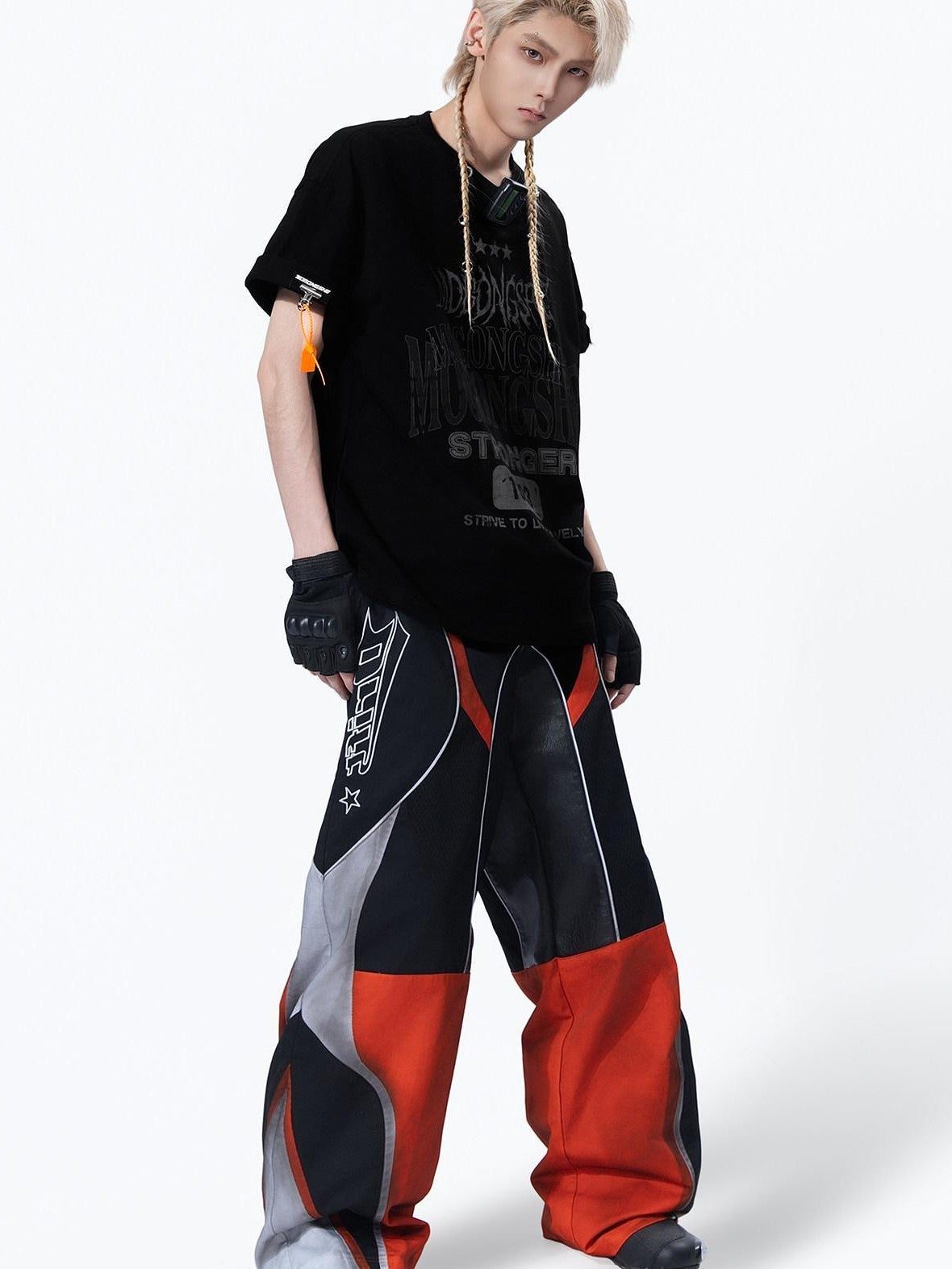 MOGONGSHE Deconstructed Colorblock Patchwork Retro Street Utility Women's Wide-leg Pants