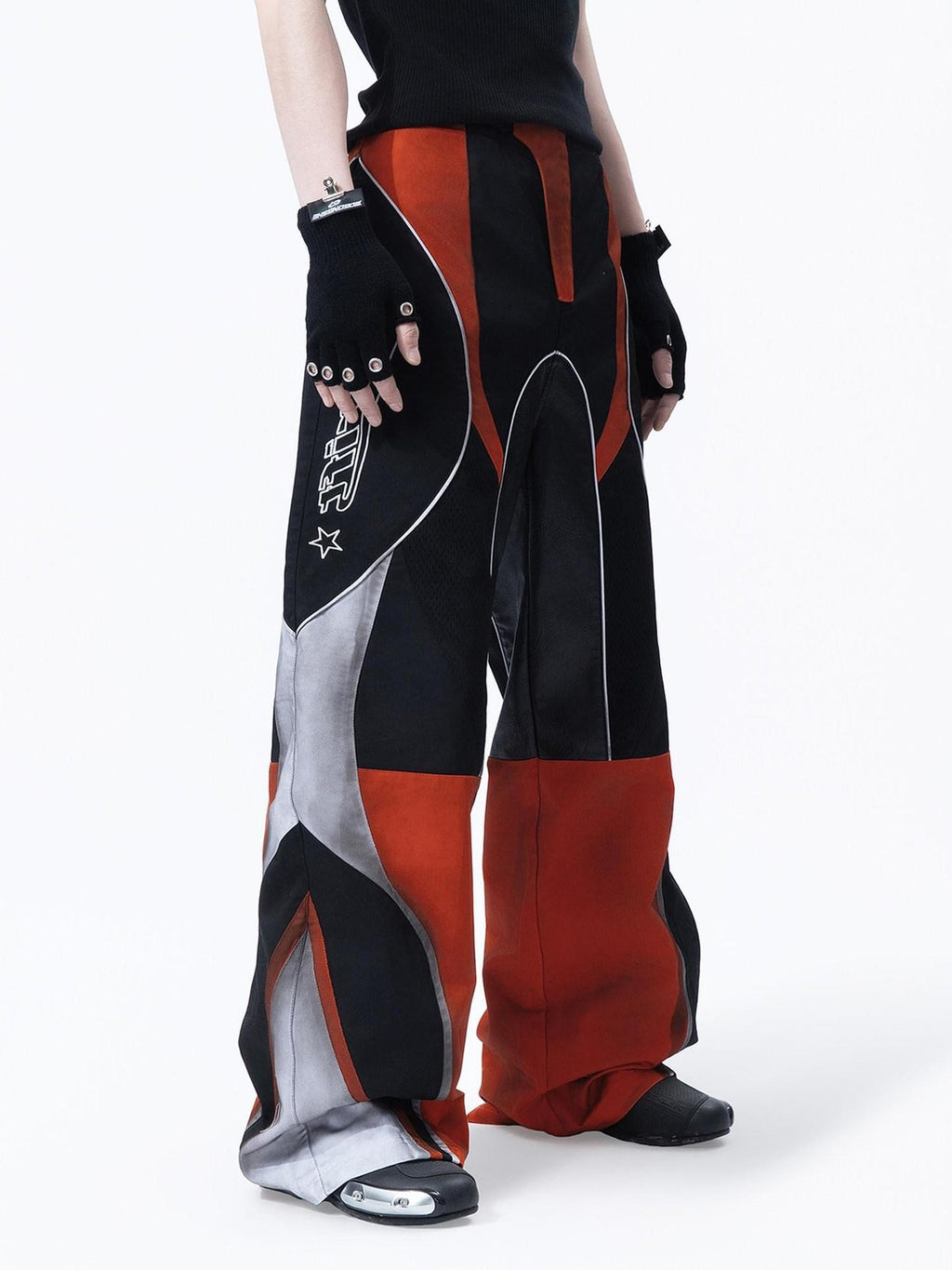MOGONGSHE Deconstructed Colorblock Patchwork Retro Street Utility Women's Wide-leg Pants