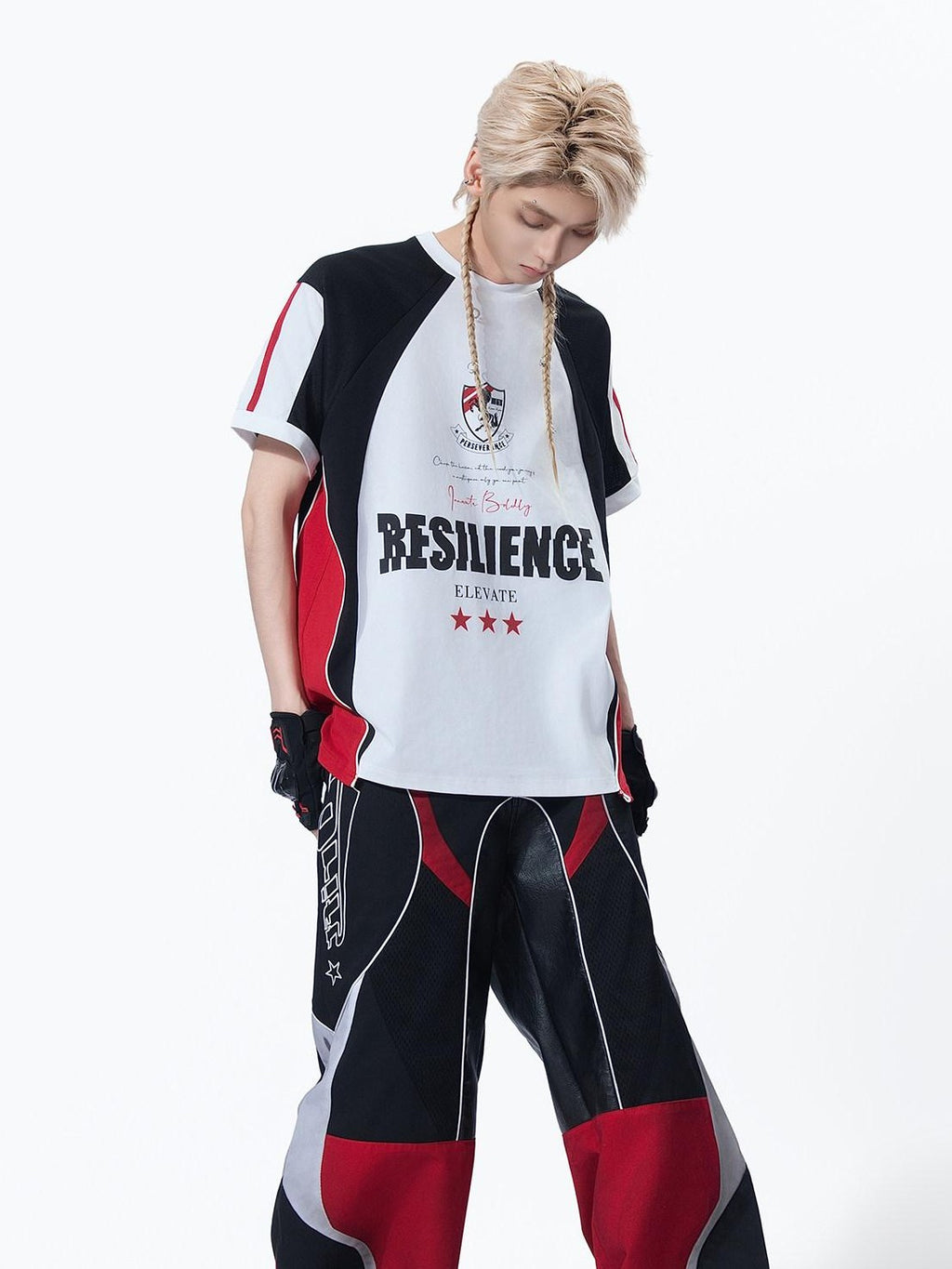 MOGONGSHE Deconstructed Colorblock Patchwork Retro Street Utility Women's Wide-leg Pants