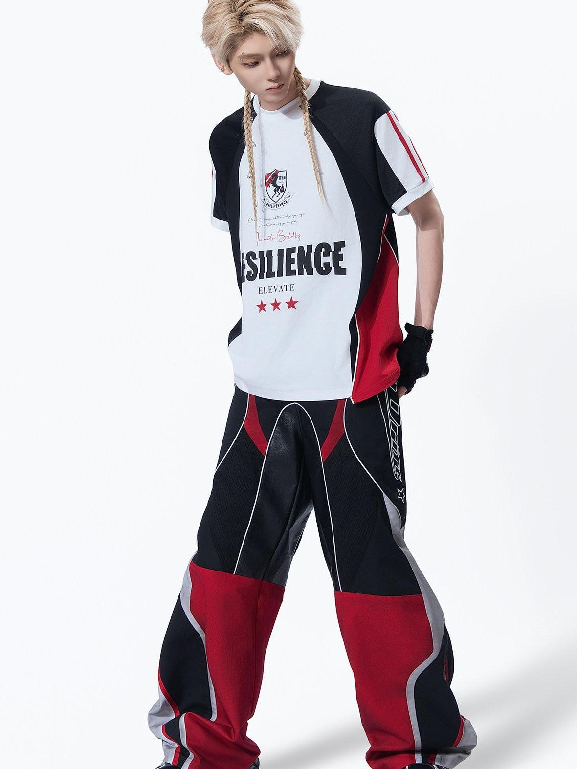 MOGONGSHE Deconstructed Colorblock Patchwork Retro Street Utility Women's Wide-leg Pants