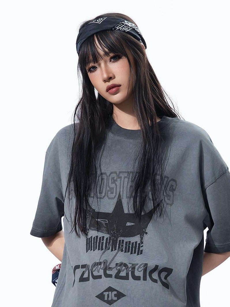 MOGONGSHE Distressed Vintage Print Hip Hop Streetwear Women's Short Sleeve T-shirts