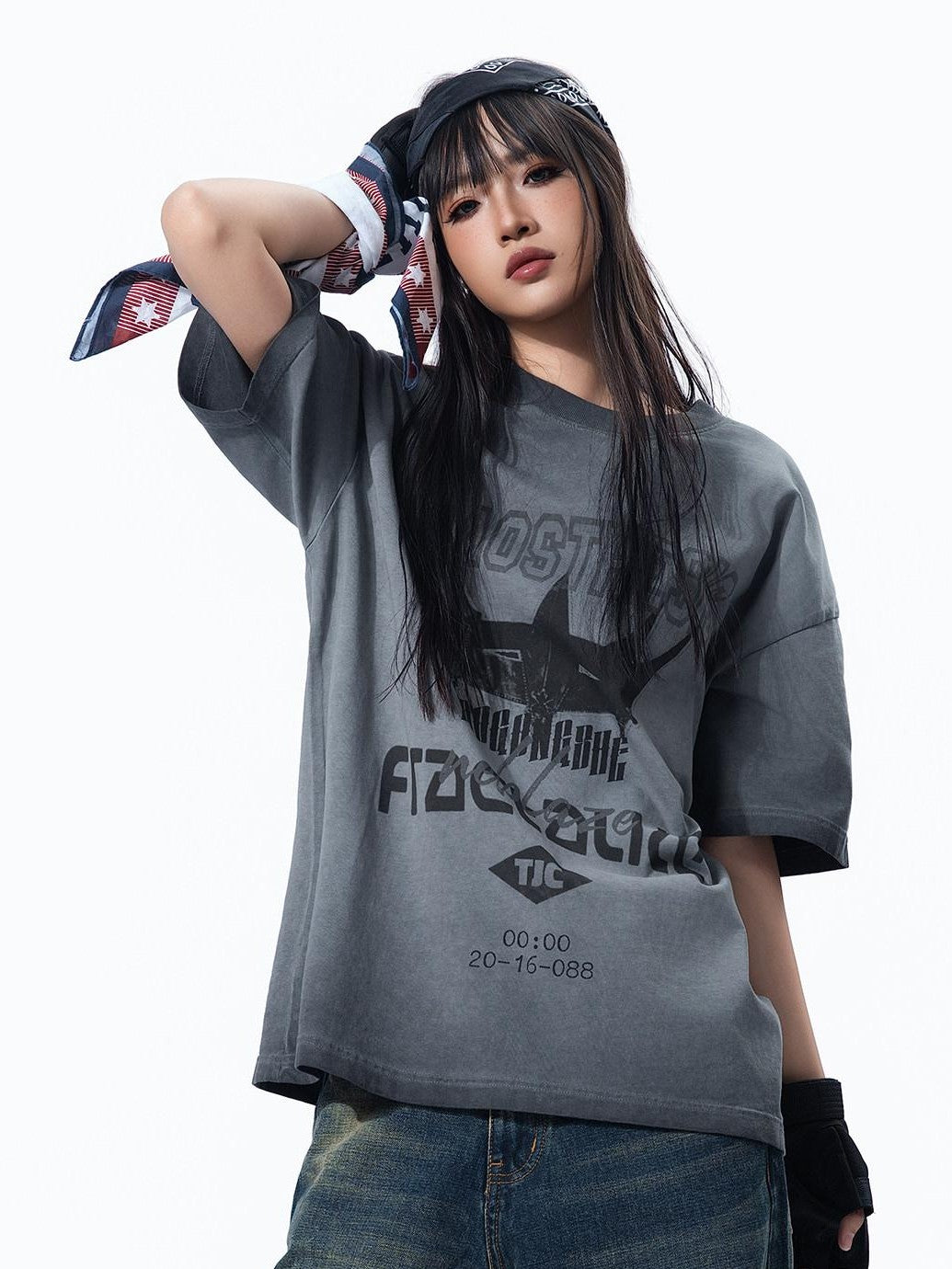 MOGONGSHE Distressed Vintage Print Hip Hop Streetwear Women's Short Sleeve T-shirts