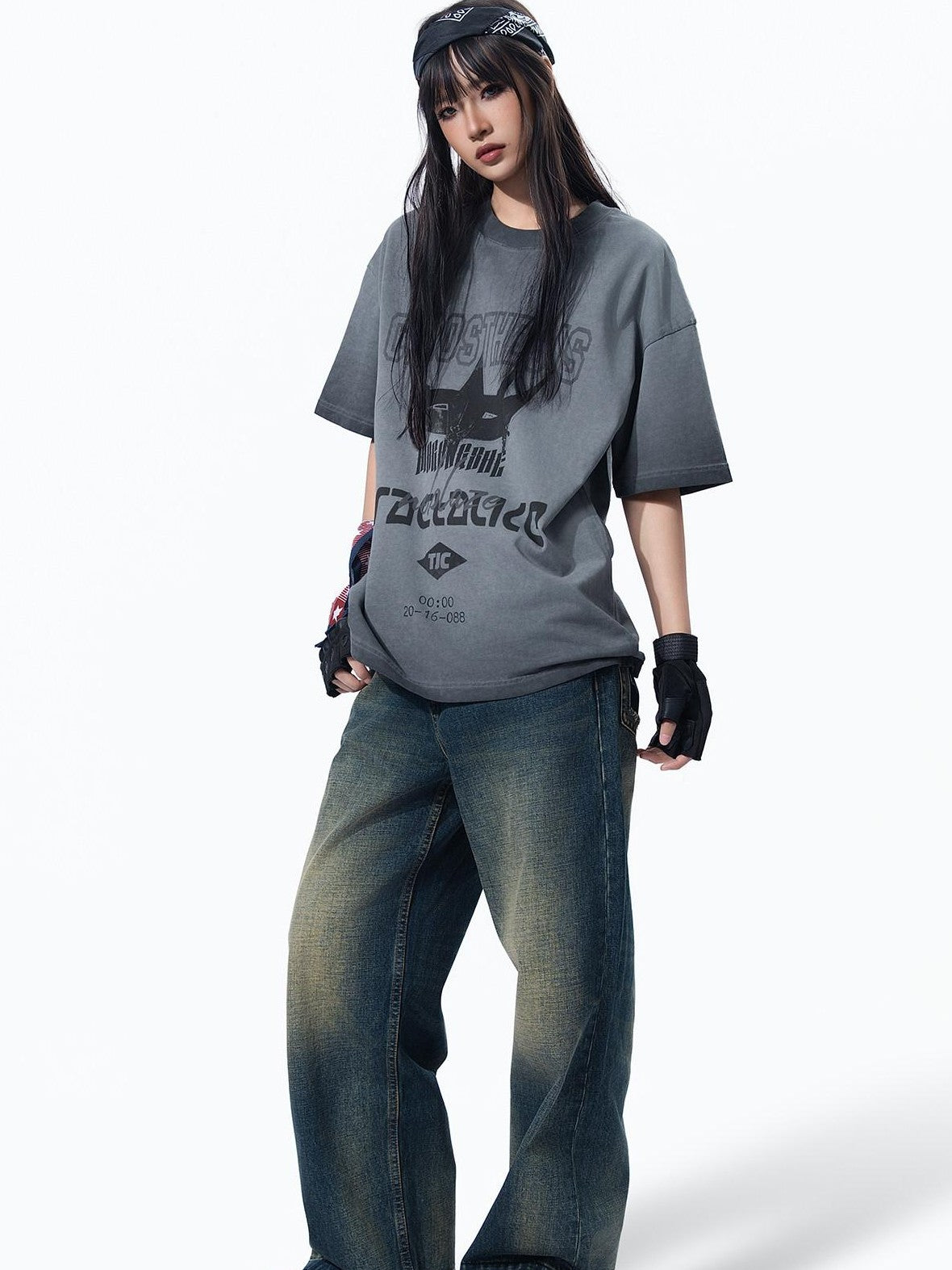 MOGONGSHE Distressed Vintage Print Hip Hop Streetwear Women's Short Sleeve T-shirts