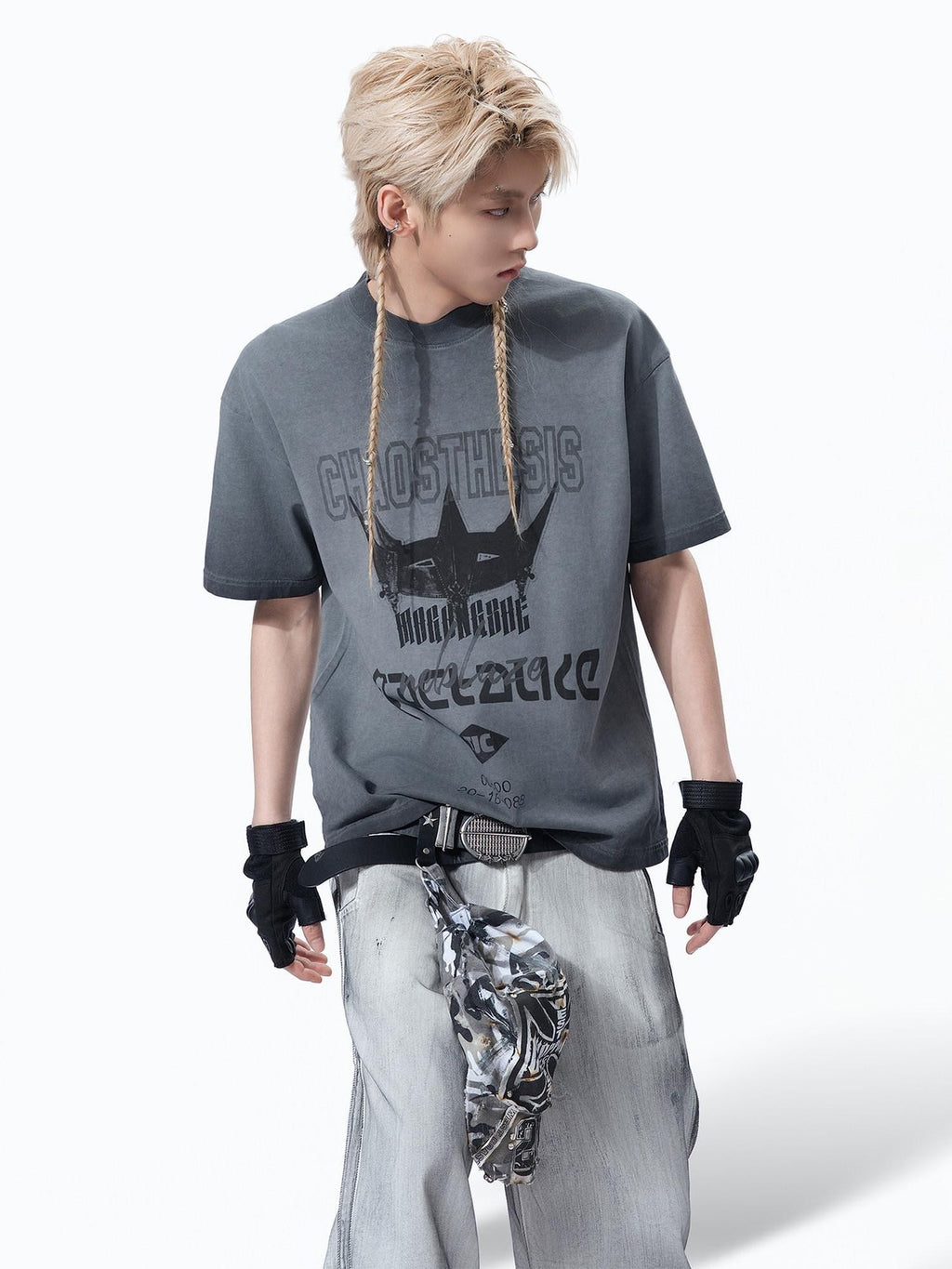MOGONGSHE Distressed Vintage Print Hip Hop Streetwear Women's Short Sleeve T-shirts