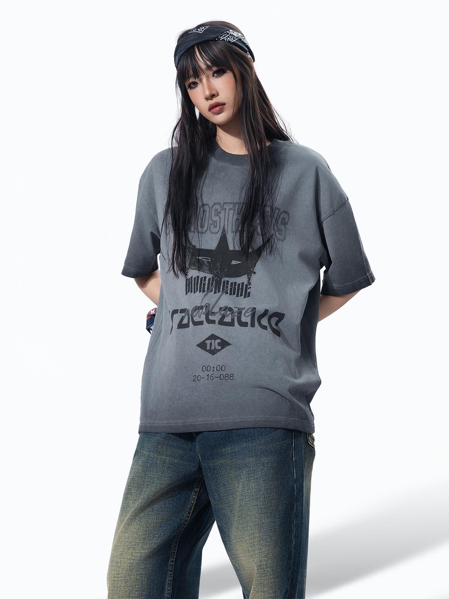 MOGONGSHE Distressed Vintage Print Hip Hop Streetwear Women's Short Sleeve T-shirts