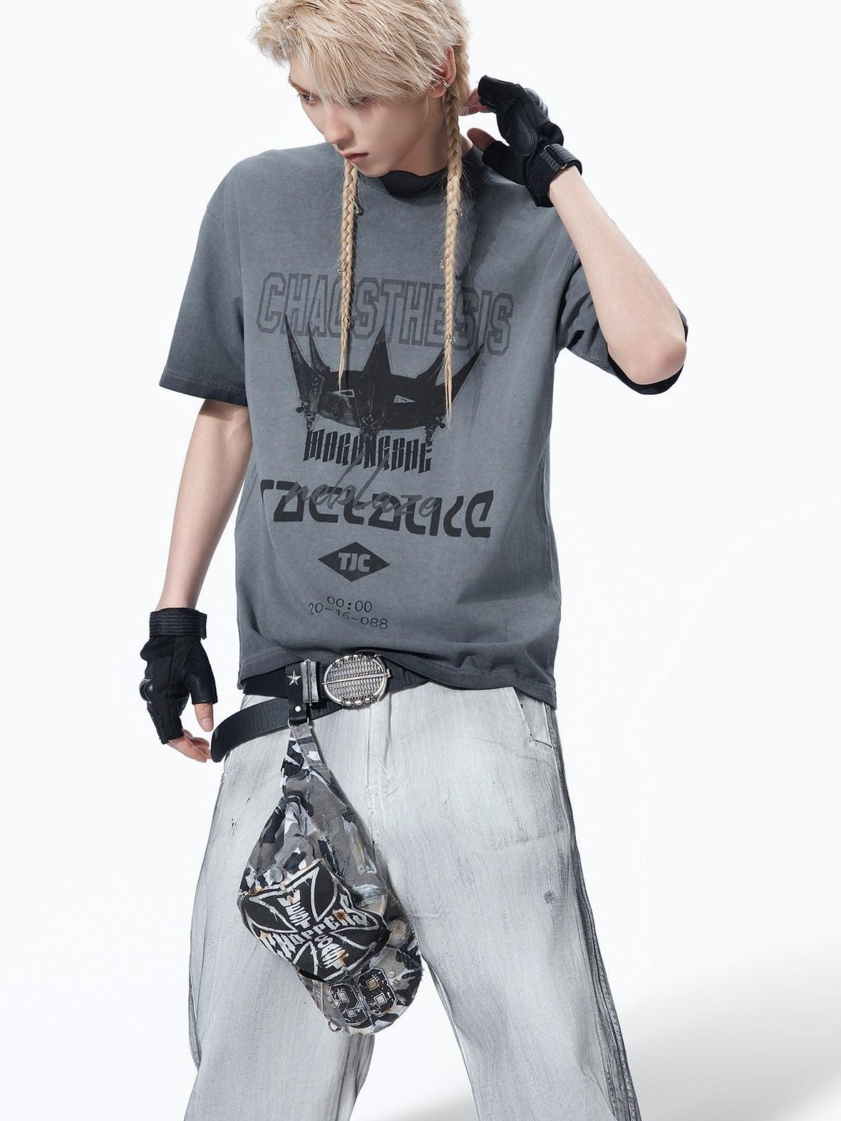 MOGONGSHE Distressed Vintage Print Hip Hop Streetwear Women's Short Sleeve T-shirts